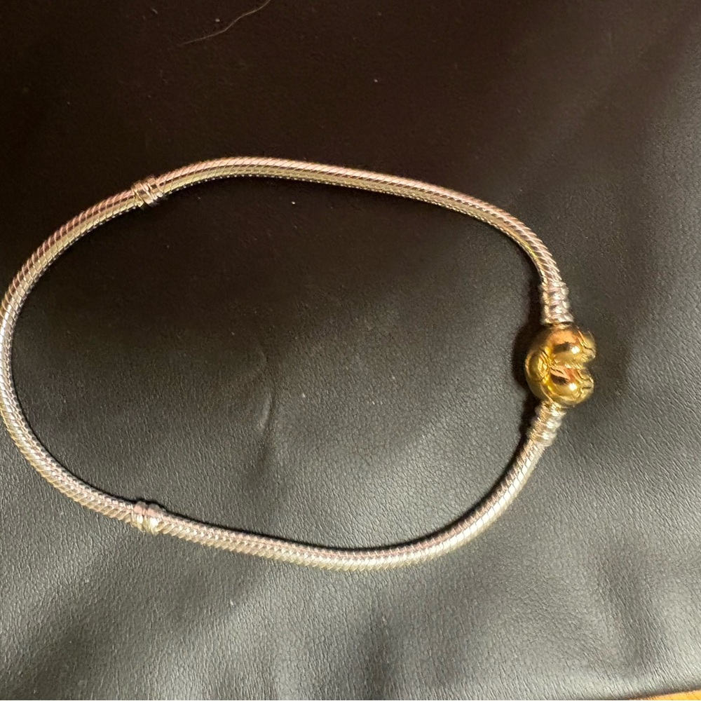 Pandora Silver Snake Chain  Bracelet with 14 kt Plated Gold Heart Accent 9”